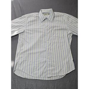 Fideli Shirt Men Large Button Blue Pinstripe Short Sleeve Dress Casual